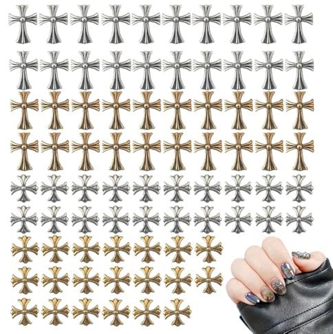80 PCS Cross Shape Vintage Nail Art Charms Metal Punk Nail Art Decorations 3D Nail Art Accessories DIY Nail Art Gems for Nail Art Design Crafting Party Daily Wedding