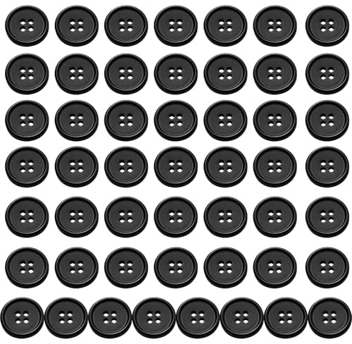 50 PCS Black Resin Buttons, 11.5 mm Round 4 Hole Button Sewing Black Domed Round Coat Making Button Sew On Buttons for Blouses Trouser Braces Suits Skirts (18L)