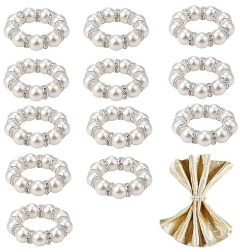 Pearl Napkin Rings, 12 Pcs Pearl Napkin Ring Holders christmas Rings Napkin Buckles Table Decor Napkin Buckles Table Decor for Dinner Wedding Banquet Party Thanksgiving Christmas, 3CM