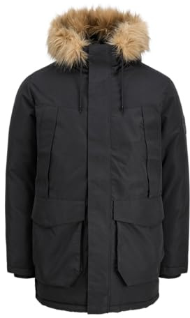 JACK & JONES Herren Jjcamp Faux Fur Parka Bf, Black, l