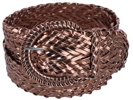 CTM Women's Braided Wide Belt with Matching Buckle Adjustable Woven, Medium, Bronze