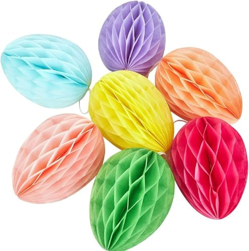 7 Ostereier-Dekorationen, 3D-Osterhasen-Ei, Waben-Hängeornamente für Zuhause, Klassenzimmer, Partyzubehör, Frühlingsparty-Zubehör