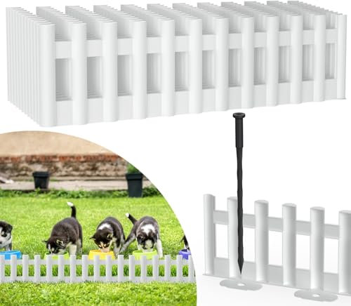 Froadp Lot de 12 bordures de parterre aspect bois - 43 x 12 cm - En plastique - Bordure de pelouse - Clôture de jardin - Blanc