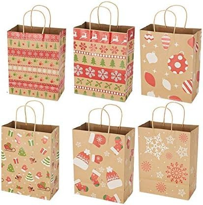 LOMIMOS 12PCS Geschenktüten Weihnachten,23x15x9cm Weihnachtstüten Kraft Papiertüten mit Griff für Weihnachten Party Geschenk Dekoration zur Aufbewahrung von Geschenken, Gebäck, Partyzubehör