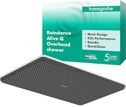 hansgrohe Raindance Alive Q 24530700 Pommeau de douche, 340 x 210 mm, 1 type de jet, pour montage mural ou au plafond, avec fonction anti-calcaire, blanc mat