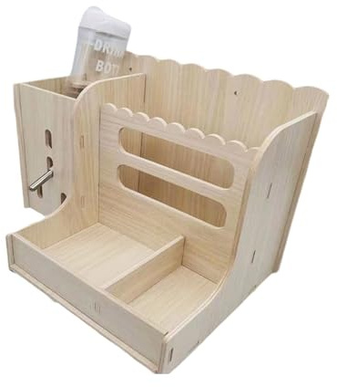 Rdxanc Holz Kaninchen Heu Futterbox mit Wasserflaschenhalter Kleintierfutter Heu Krippe für Kleintiere Kaninchen