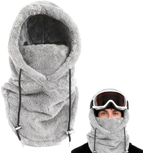 Plüsch Sturmhaube Winter Thermo-Fleece Skimaske Outdoor Mütze Schal Gesichtsschutz 3 in 1 Windbeständig Gesichtshaube für Radfahren Skifahren (DE/NL/SE/PL, Alphanumerisch, Einheitsgröße, Grau)