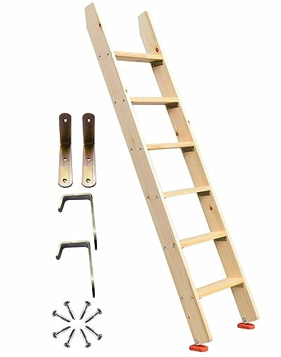 GJMSSMY 6ft Wooden Loft Bed Ladder with 10cm Wide Steps Rubber Feet & Hook Brackets - Lightweight Replacement Ladder for Bunk Beds Ideal for Dorms & Camping