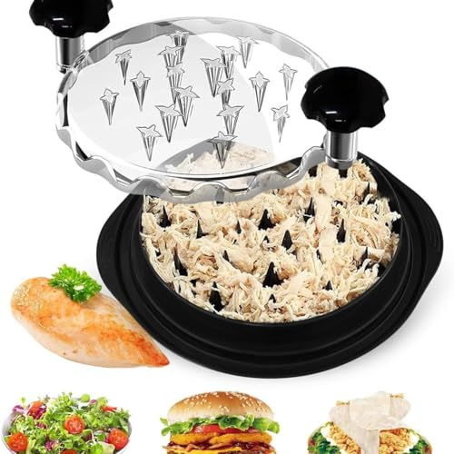 Vonmerie Chicken Shredder Tool, 25 cm Meat Shredder with Ergonomic Handle, Transparent Lid, Non-Slip Base, BPA-Free & Dishwasher Safe, Includes Brush & Fork Set for Fitness & Light Meals
