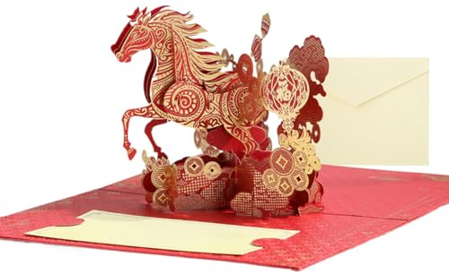 Ancsttu 2026 Chinesisches Neujahrskarten, 2026 3D Geschenkkarte Mit Umschlag Grußkarten Zum Jahr Des Pferdes Für Freunde Kinder Feiertag, Frühlingsfest
