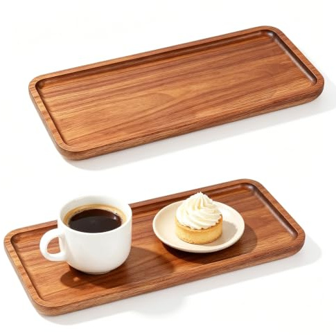 2 Stück Holztablett Rechteckig, Deko Serviertablett 29x10.5 cm Tablett Holz Dekotablett Serviertablett Klein aus Akazienholz für Snacks Käse Kerzen Kaffee