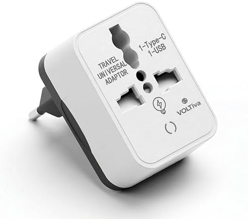Adattatore da Viaggio con Spina Italiana Tipo C, Presa Frontale Universale per Spine Giapponesi e Inglesi, USB-A + USB-C, 100-240V
