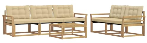 vidaXL Outdoor-Sofagarnitur 6 pcs Weiß und Beige 79 x 79 x 37 cm, Garten-Sofa, modernes Ecksofa, Robustes Loungemöbel, stilvolle Terrasse, Bequeme Sitzgruppe