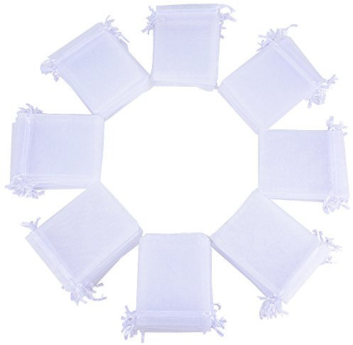 AONER (10x12cm) 100pcs Bolsas de Organza Regalo Blanco Bolsitas para Caramelos Recuerdos Invitados de Boda Fiesta Cumpleaños Navidad Halloween