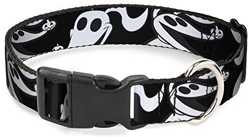Buckle-Down Dog Collar Plastic Clip Nightmare Before Christmas Zero Expressions Black White 11 to 17 Inches 1.0 Inch Wide