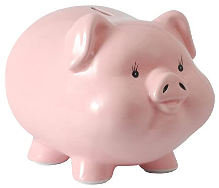 Pig World 8IN Ceramics Piggy Bank for Boys and Girls Adult Gift Savings Money Kids Décor Keepsake (Pink)