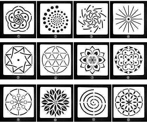 BLUGUL Mandala Schablone, Mandala Dotting Malvorlagen Schablonen, Mandala Rock Punktierung Werkzeuge, für DIY Dekor, Felsen Stein, Airbrush, Felsen und Walls Art, Type C 12 Stück