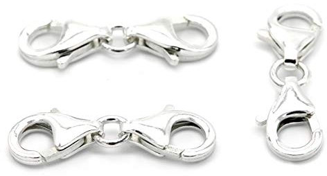NaturSchatulle Doppel Karabinerverschluss 100% Sterling Silber 925 I 1 Stück Schmuckverschluss 34mm Karabinerhaken Kettenverschluss Basteln Schmuckherstellung