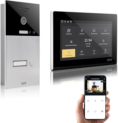 GVS - IP Video Türsprechanlage mit Türöffner, HD Kamera, 1x 7 Zoll Monitor & App - Smarte Video Türklingel mit Kamera & Gegensprechanlage für 1 Familienhaus (AVS1084U)