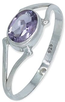 mantraroma Damen Ring 925 Silber Amethyst facettiert Edelstein lila schlicht modern