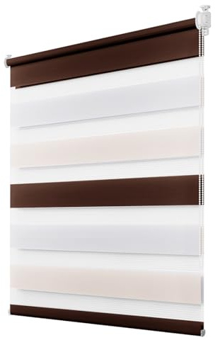 Deswell Doppelrollo Klemmfix ohne Bohren Weiß-beige-braun B65 x H120 cm (Stoffbreite 61cm) Rollos für Fenster ohne Bohren für Fenster mit Lichtdurchlässig & Verdunkelnd/Höhe Stufenlos Verstellbar