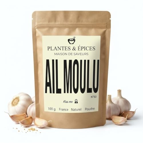 Ail Moulu Poudre, sans additifs 100% Naturel - Sachet Fraîcheur Hermétique Refermable (100g)