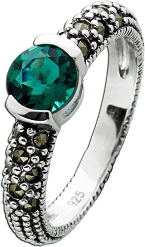 Ch.Abramowicz Markasit Ring Silber 925 gold schwarze Edelsteine grüner Quarz 17