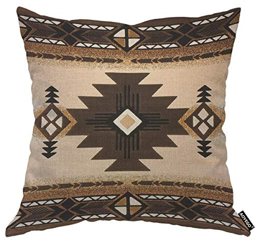 AOYEGO Kissenbezug aus Indianer-Südwest-Azteken-Überwurf, geometrischer Diamant, quadratisch, Dreieck, Collage, Patchwork, braun, 45,7 x 45,7 cm, dekorativer Kissenbezug für Herren und Damen