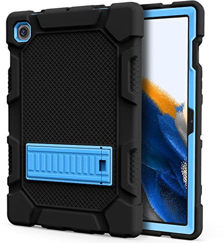 ZoneFoker Hülle für Samsung Galaxy Tab A8, 10,5 Zoll 2021 Tablet, Schlank Stoßfeste Robuste Schützend mit Ständer für 10.5 SM-X200/X205/X207 für Sie Kinder (Schwarz+Blau)
