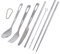 iBasingo Juego De Vajilla De Titanio Reutilizable Camping Cuchara Tenedor Cuchillo Palillos Sorbete Paja Cubiertos De Viaje Portátiles Ultraligeros (5 pcs/lot-Ti1073T)