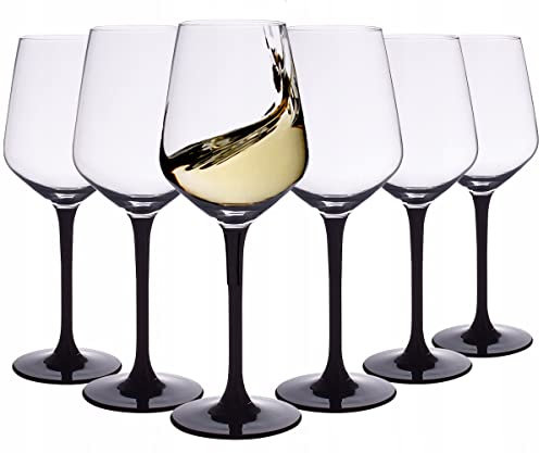Solavia Lot de 6 verres à vin en verre transparent et pied noir 290 ml