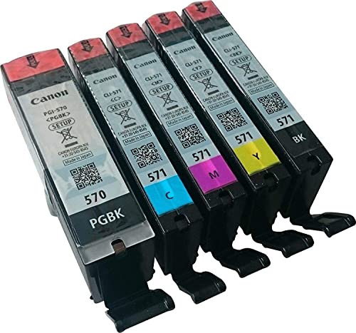 Original 570 571 Setup Tintenpatronen 5er Multipack Set PGI-570 CLI-571 für Canon TS-Drucker ohne Umverpackung, nur (Nicht mit MG-Serie kompatibel), Schwarz