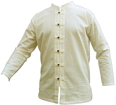 PANASIAM Fischerhemd mit Knopfleiste - leichtes Sommerhemd aus Baumwolle | Fisherman Shirt, Baumwollhemd, Kurzarm- oder Langarmhemd Herren, lockeres Hemd mit Holzknöpfen, auch als Mittelalterhemd
