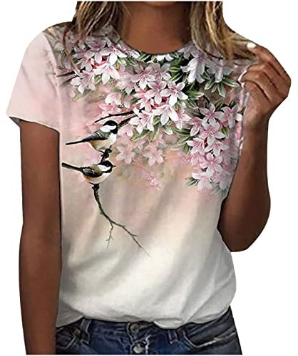 Women's Vintage Floral Butterfly Printed Crew Neck T-Shirt - Summer Tops, Casual Loose Short Sleeve Graphic Tees, Tunic Blouse