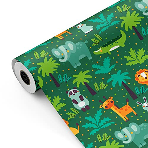 Bobine de papier cadeau, grand rouleau 62 cm x 100 m • Enfants ANIMAUX DE LA JUNGLE • Idéal pour : Commerces Entreprises Emballage cadeau Anniversaire Décoration [FP Fiesta Paper]