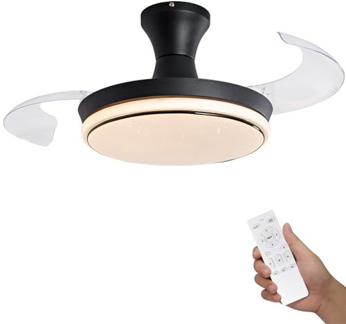 Ventilatore da cucina con luci e controllo remoto,Ventilatore da Soffitto Scalabile Bianco 99 cm,Lampadario Ventilatore da Soffitto Invisibile 2 Pale Della Ventola, 6 Velocità, DC Reversibile (Nero)