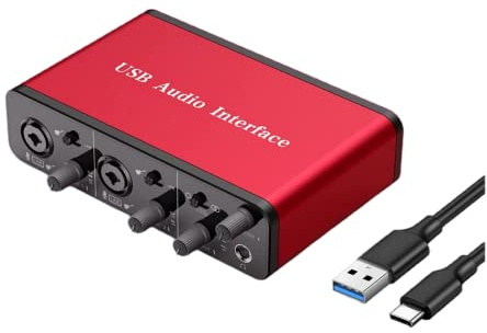 USB Audio Interface 2 In 2 Out with 48V Phantom Power,XLR Mic USB Audio Mixer Recording Podcasting and Streaming 24Bit/192kHz True Stereo
