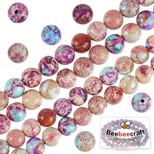 Beebeecraft 62Pcs lila Jaspis Perlen kaiserlichen Meer Sediment natürlichen Edelstein Perlen 6MM bunte Runde Stein Perlen für Schmuck machen