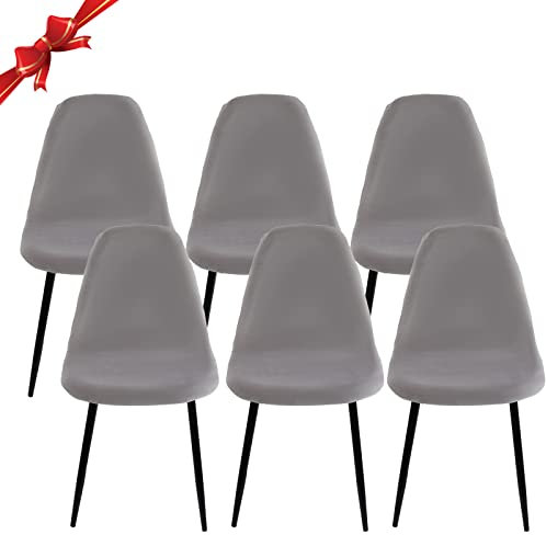 Jaotto Stuhlhussen 6er Set Strech, Esszimmerstühle Bezug Universal Waschbar Abnehmbare,Jacquard Stuhlbezug Stuhlabdeckung Antirutsch, Küchenstühle für Büro Esszimmer Wohnzimmer,Samt#Hellgrau