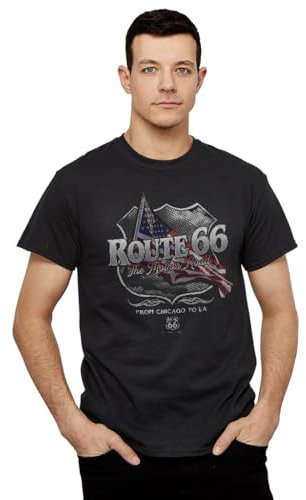 All+Every Route 66 Mother Road American Flag Men's T-Shirt Black