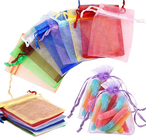 Svalor 120 Stück Organzasäckchen, Organza Säckchen 7x9cm, Organzabeutel Bunt mit Kordelzug, Geschenkbeutel Organza, für Hochzeit, Festival Süßigkeiten Party(Mehrfarbig)