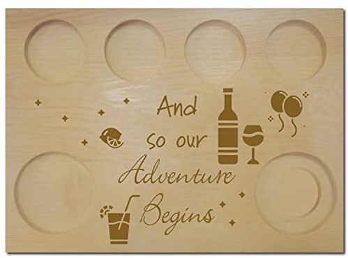 CREATCABIN Shot Glasses Serving Tray Tequila Flight Board Wooden Glass Holder Bar Serving Tray with Salt Rim for Bar Restaurant Party Dinner Gathering Friends Gifts 9.84x7.09 Inch-Our Adventure Begins