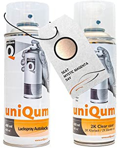 UniQum Autolack + Klarlack 2K Spraydose für SEAT MYSTIC MAGENTA S4Y Autolack Reparatur 2 x 400 ml