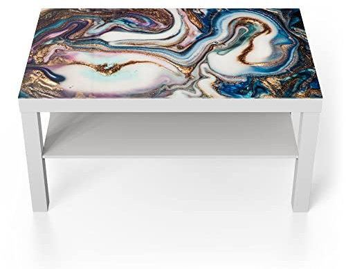 DEQORI Glastisch | weiß groß 90x50 cm | Motiv Luxuriöses Marmordesign | ausgefallener Beistelltisch aus Glas | Hochglanz Couchtisch fürs Wohnzimmer | moderner Couch Tisch mit Design