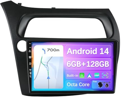 BXLIYER - [6G+128G] - Android 14 IPS Autoradio Passt für Honda Civic (2006-2012) - Kabellos CarPlay/Android Auto/DSP - LED Kamera & MIC - 9 Zoll 2 Din - DAB Lenkradsteuerung Fast-Boot 360-Camera WiFi
