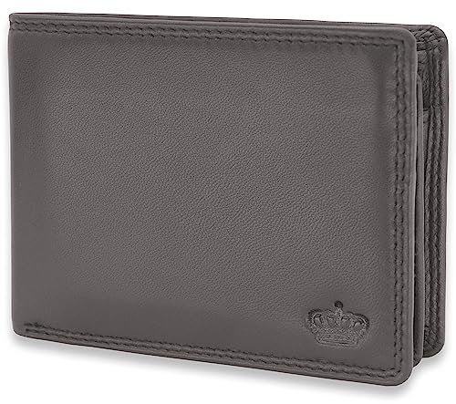 Baur Herren Geldbörse Echtes Leder Nappa | Geldbeutel mit RFID Schutz | Portemonnaie Querformat | Geldtasche mit Münzfach & viele Kartenfächer (Querformat Groß mit Druckknopf innen, Dunkel Braun)