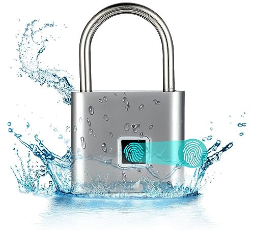 Mineup Schloss mit Fingerabdruck, Vorhängeschloss fingerabdruck, USB-Aufladung Fingerabdruck Schloss, Wasserdichter Smart Schloss Fingerprint für Gym Locker,Gepäck,Spind(Silber)