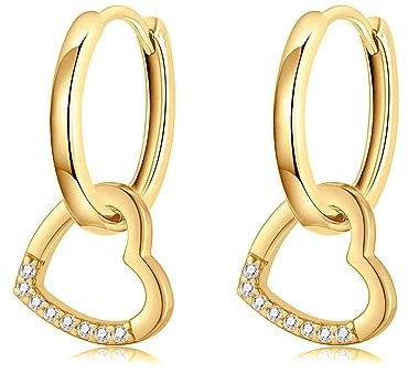 Silber Ohrringe für damen 925 mit Herzen, Zirkonia verziert. Creolen aus Silber 925 für Damen oder 18K Gold, ideal als Geschenk zum Muttertag... Ohrringe mädchen. Schmuck damen (Vergoldung)