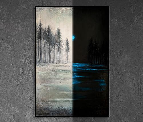 YS-Art XXL Abstrakt Fluoreszierendes selbst leuchtendes Acryl 3D Gemälde auf Leinwand Heilender Wald handgemalt Wohndekor Natur Motiv Bild echte Kunst 120x80 cm