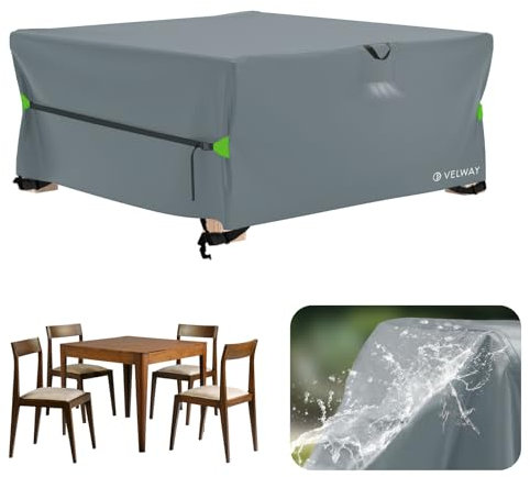 Velway Coperture per Mobili da Giardino Impermeabile: Copertura Tavolo Giardino Esterno con sfiato d'Aria Antivento Telo Copri Tavolo Arredo Quadrato (Grigio 200x200x90cm)